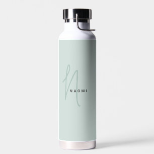 Sage Green   Custom Monogram Script Name Stylish Water Bottle