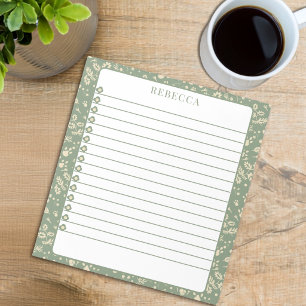 Sage Green Cute Floral To Do List Notepad
