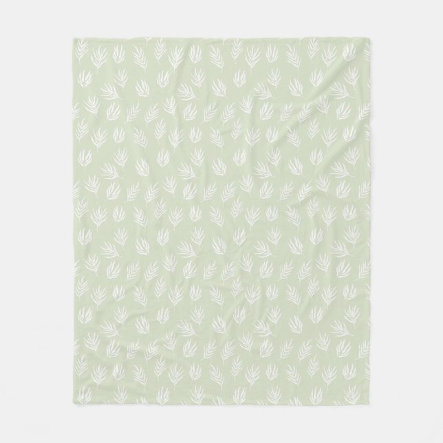 Sage Green Cute Leaves Pattern Fleece Blanket (Front)