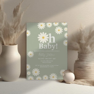 Sage Green Daisy Floral Bohemian Girl Baby Shower  Invitation