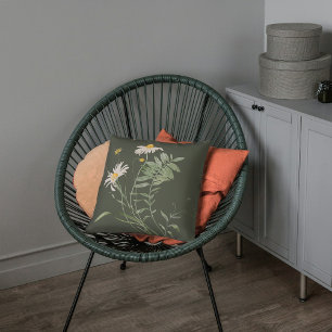 Sage green daisy floral botanical Throw Pillow