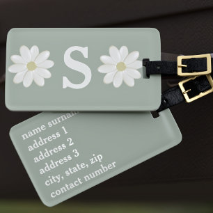 Sage Green Daisy Monogrammed Luggage Tag