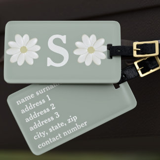 Sage Green Daisy Monogrammed Luggage Tag