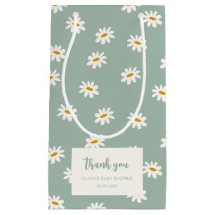 Sage Green Daisy Pattern   Small Gift Bag