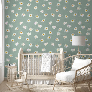 Sage Green Daisy Wallpaper