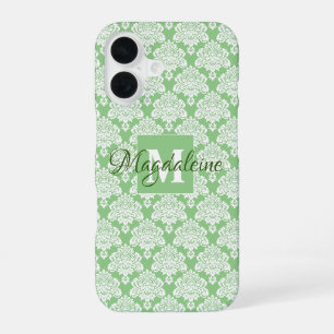 Sage Green Damask iPhone iPad Case with Monogram