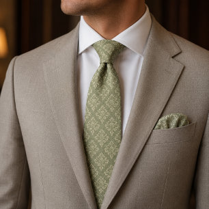 Sage Green Damask Luxury Vintage Floral Tie