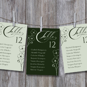 Sage Green Dark Botanical table Number Card