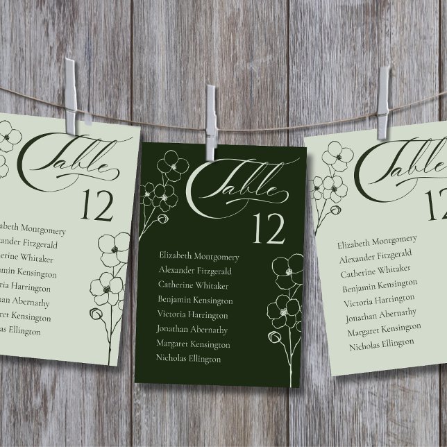 Sage Green Dark Botanical table Number Card (Creator Uploaded)