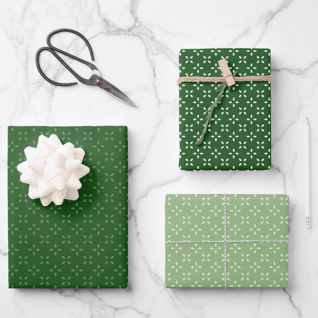 Sage Green, Dark Green floral Leaves pattern gift Wrapping Paper Sheet (Front)