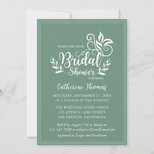 Sage Green Decorative Wedding Calligraphy Invitation