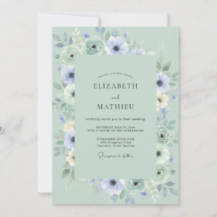 Sage Green Delicate Anemone Wedding Invitation