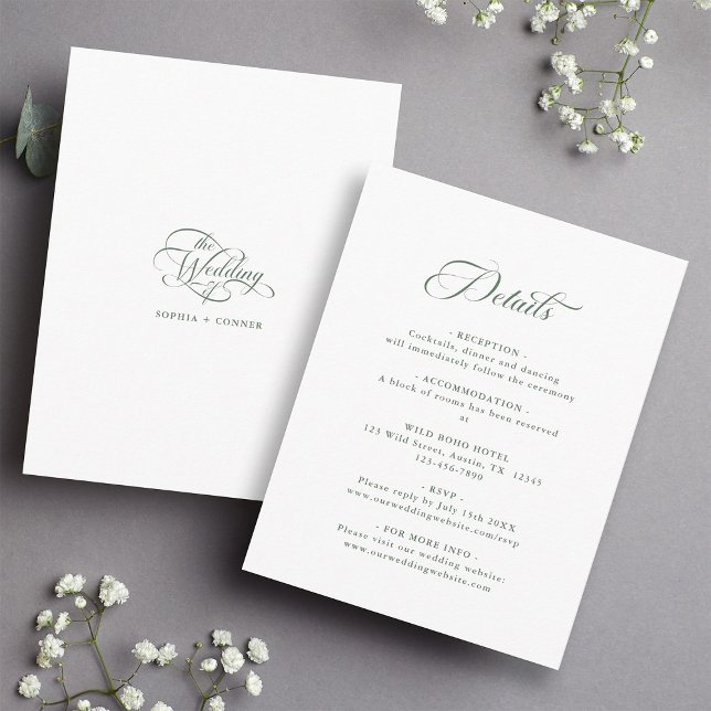 Sage Green Delicate Elegant Wedding Enclosure Card (Front & Back)