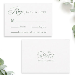 Sage Green Delicate Elegant Wedding RSVP Card