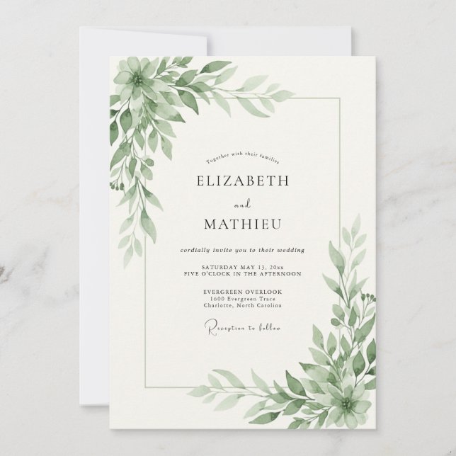 Sage Green Delicate Eucalyptus Wedding Invitation (Front)