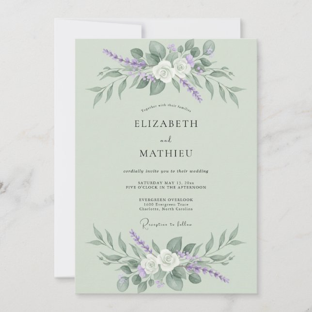 Sage Green Delicate Floral Flourish Wedding Invitation (Front)