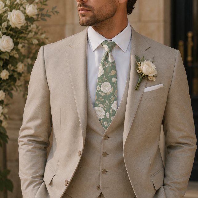 Sage Green Delicate Floral Pattern Tie (Creator Uploaded)