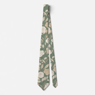 Sage Green Delicate Floral Pattern Tie