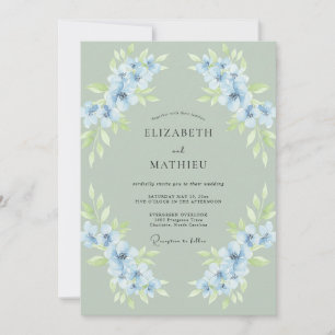 Sage Green Delicate Floral Spring Wedding Invitation