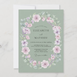 Sage Green Delicate Floral Wedding Invitation