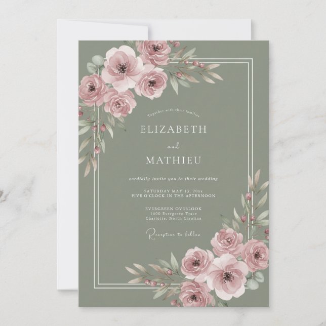 Sage Green Delicate Summer Wedding Invitation (Front)