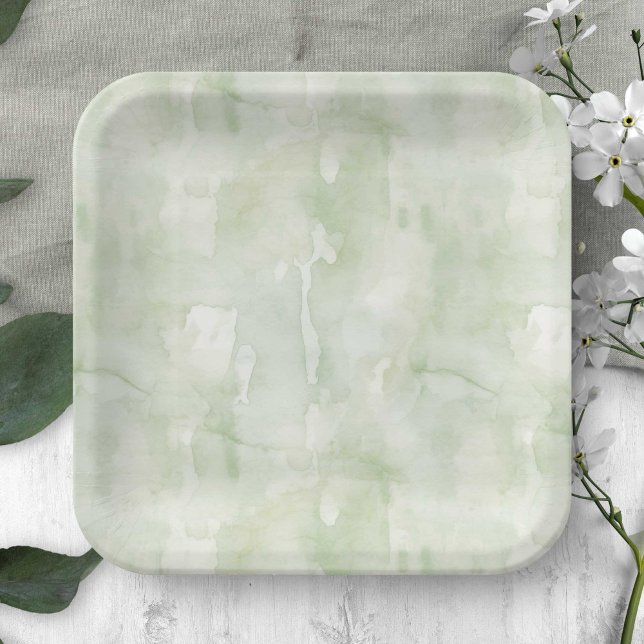 Sage Green Delicate Watercolor Texture Paper Plate (Sage Green Watercolor Texture Paper Plate for Any Occasion.)