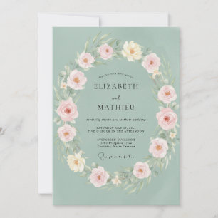 Sage Green Delicate Wreath Wedding Invitation