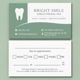 Sage Green Dental Office Tooth Appointment Business Card