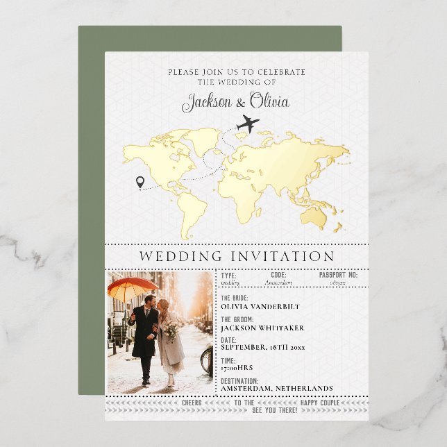 Sage Green Destination Wedding Passport  (Front/Back)
