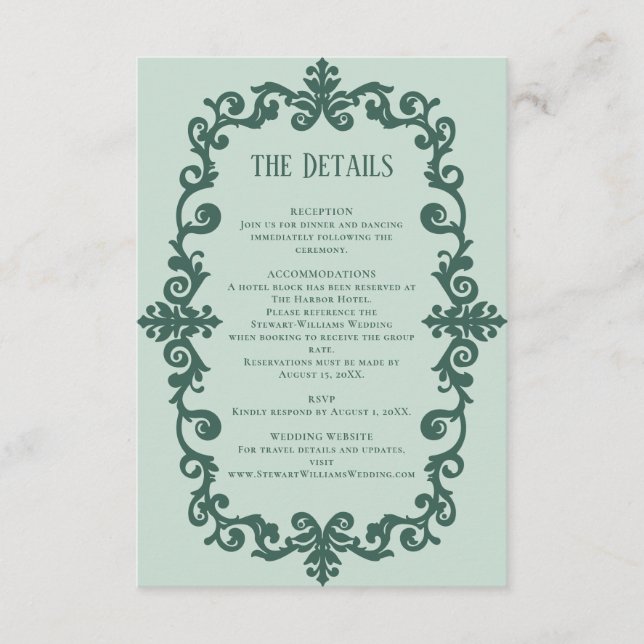 Sage Green Details Reception Information Wedding  Enclosure Card (Front)