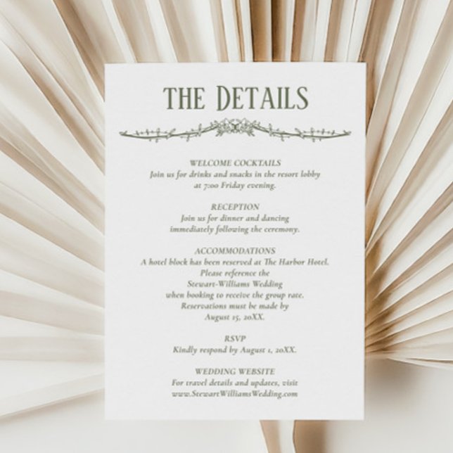Sage Green Details Reception Information Wedding  Enclosure Card (Creator Uploaded)