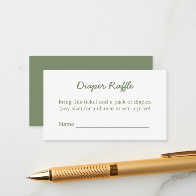 Sage Green Diaper Raffle Minimalist Enclosure Card (Front/Back In Situ)
