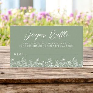 Sage Green Diaper Raffle Wildflower Baby Shower Enclosure Card
