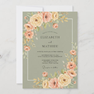 Sage Green Distinguished Floral Wedding Invitation