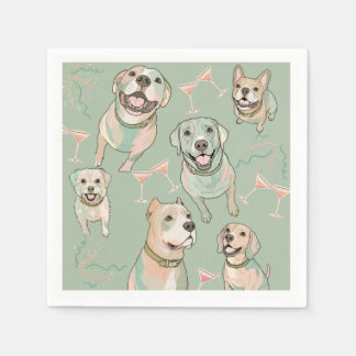 Sage Green Dogs and Martinis Party Cocktail Napkin