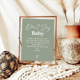 Sage Green Don't Say Baby Baby Shower Game sign