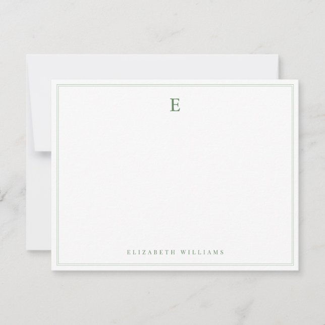 Sage Green Double Border Simple Elegant Monogram Card (Front)