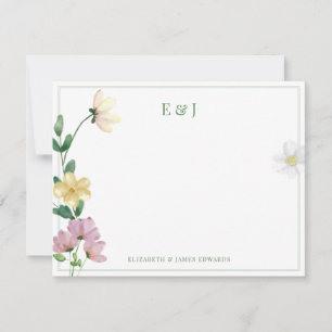 Sage Green Double Border Wildflowers Monogrammed Card