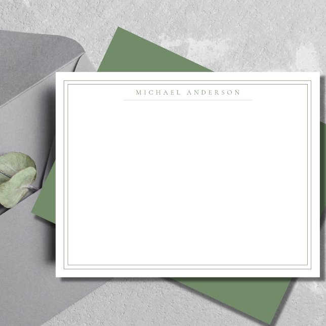 Sage Green Double Thin Border Correspondence  Card (Creator Uploaded)