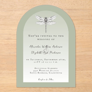 Sage Green Dragonfly Wedding Acrylic Invitations