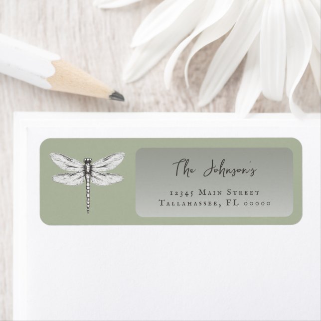 Sage Green Dragonfly Wedding Address (Insitu)