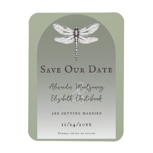 Sage Green Dragonfly Wedding Magnet (Vertical)