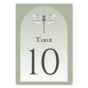Sage Green Dragonfly Wedding Table Number