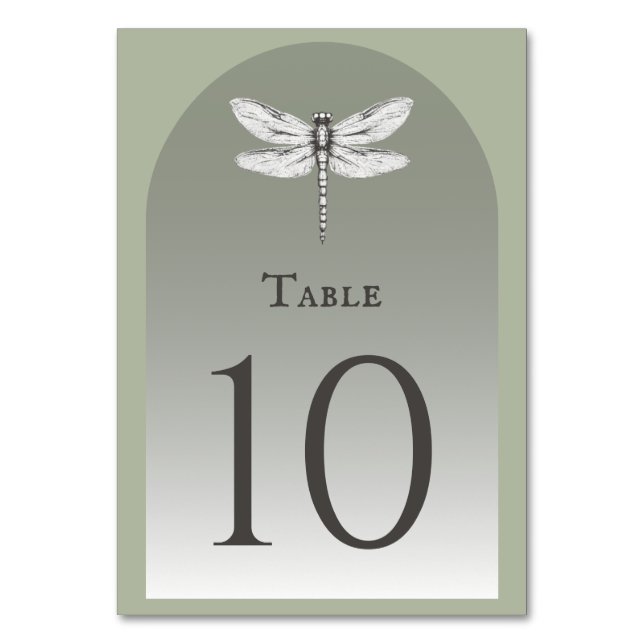 Sage Green Dragonfly Wedding Table Number (Front)