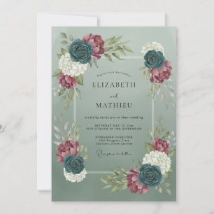 Sage Green Dramatic Botanical Wedding Invitation