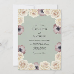 Sage Green Dreamy Anemone Wedding Invitation