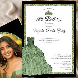 Sage Green Dress and Tiara 18th Birthday Debut  Invitation