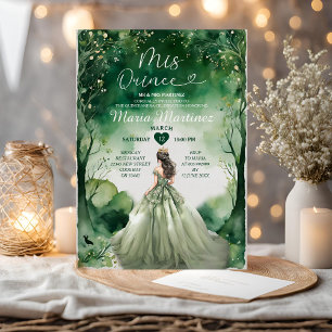 Sage Green Dress Emerald Forest Girl Mis Quince  Invitation