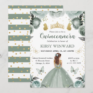 Sage Green Dress Red Hair Princess Quinceanera Invitation
