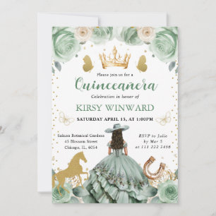 Sage Green Dress Western Princess Quinceanera Invitation